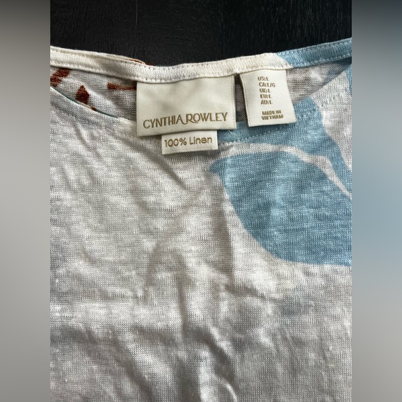 Cynthia Rowley Womens Size Large Short Sleeve 100% Linen Top Botanical Neutral - Picture 4 of 14